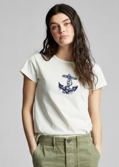 Ralph Lauren Anchor-Graphic Cotton T Shirt Dame Danmark (OEMLW9584)